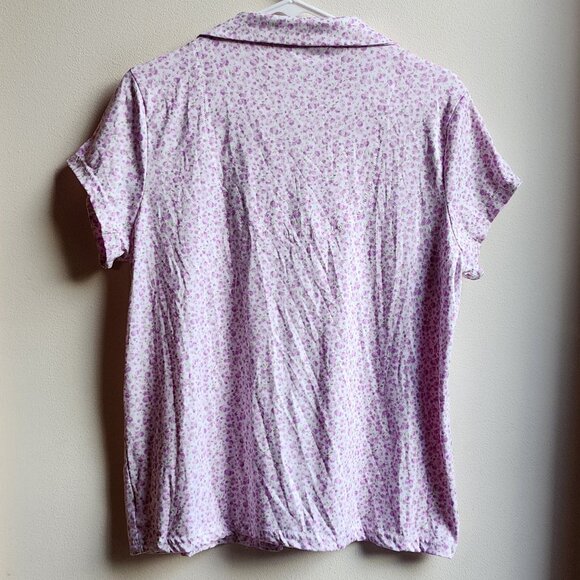 Laura Ashley Purple Floral Button Down Pajama Shirt Size Medium - Picture 16 of 16